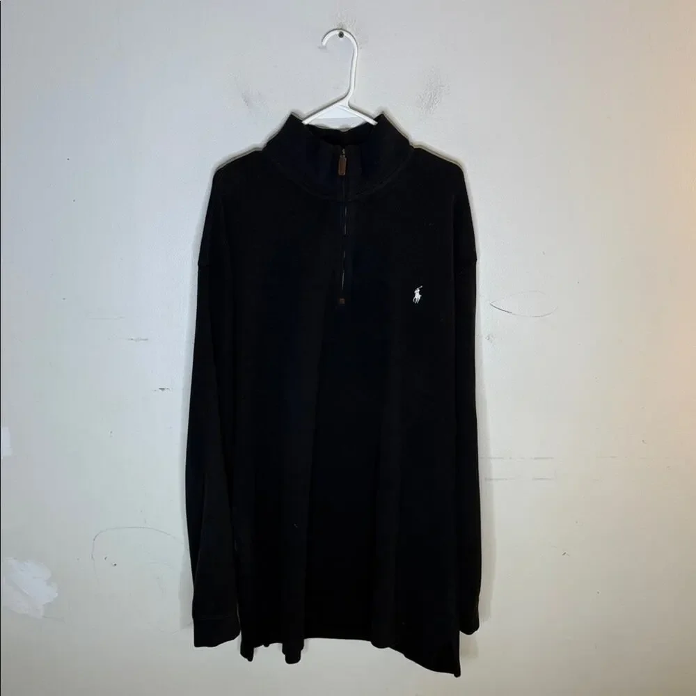 Polo by Ralph Lauren Black 1/4 Zip Pullover Long Sleeve Sweater Top Size 2XLT